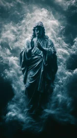 Gentle robed figure rises in glowing clouds of soft light