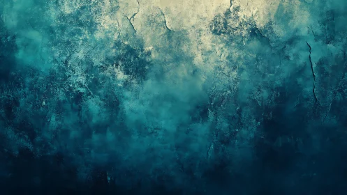 Abstract textured blue and teal wall with cracks, grunge style.