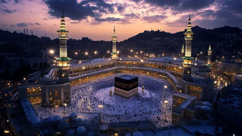 Majestic evening view of the Kaaba and Masjid al-Haram.