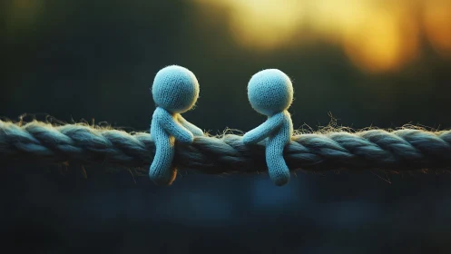 Knitted Figures on Twisted Rope with Warm Backlighting