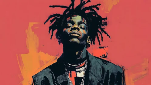 Confident portrait radiates bold energy on vivid coral backdrop