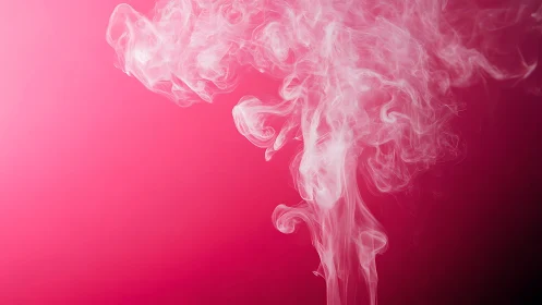 White smoke plume rises against uniform magenta background