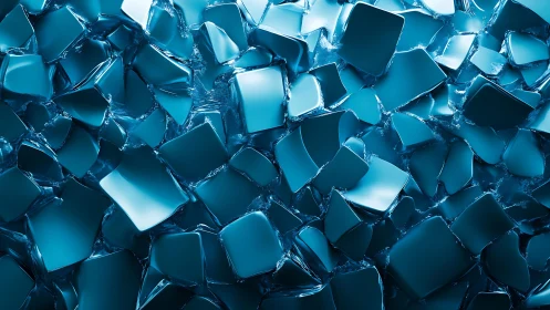 Shiny Blue Ice Cubes Abstract Background in Modern 3D Style.