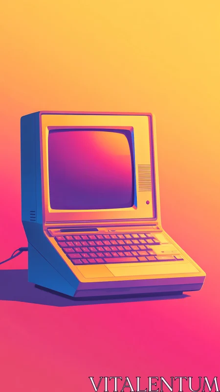 Retro desktop computer rendered in bold neon gradients
