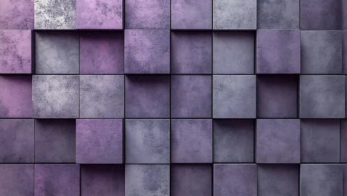 Layered violet cubes create a textured geometric wall surface.