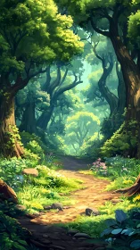 Enchanted Forest Pathway Rendered Through Digital Painting