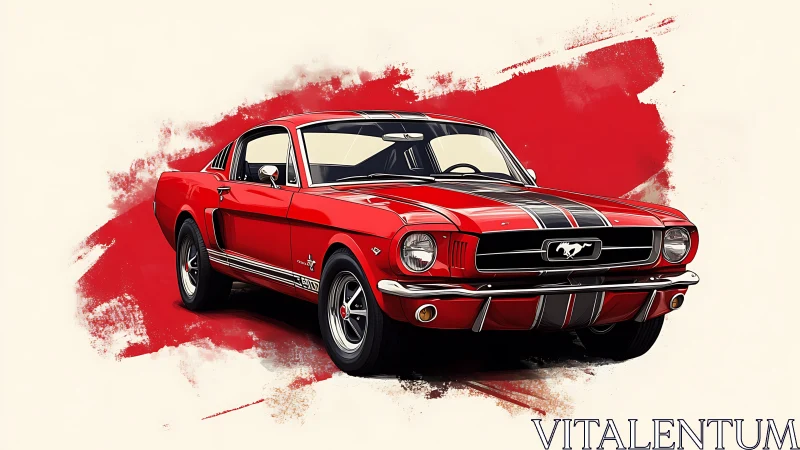 Red classic muscle car roars against bold paint-splash backdrop