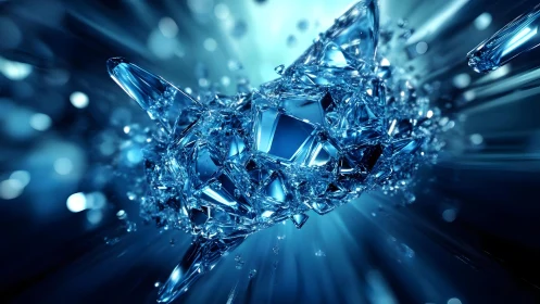 Crystal Cat Sculpture in Motion, Futuristic Digital Art Style.