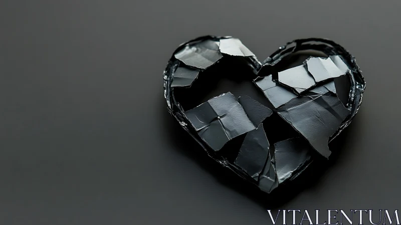 Broken Heart Form with Fractured Glass Surface.