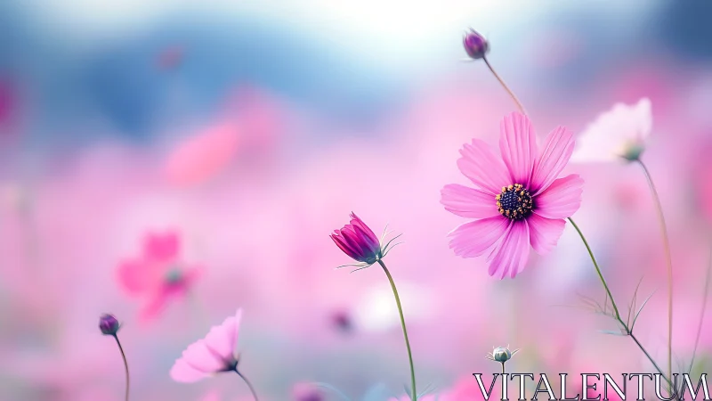 Cosmos flowers with selective focus against blurred background.