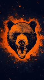 High-contrast vector bear portrait with aggressive open-jaw snarl