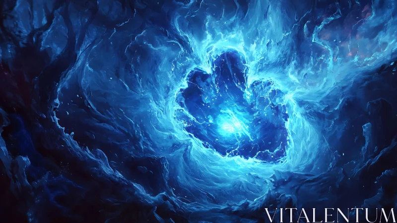 Cosmic blue vortex swirling around radiant energy core.