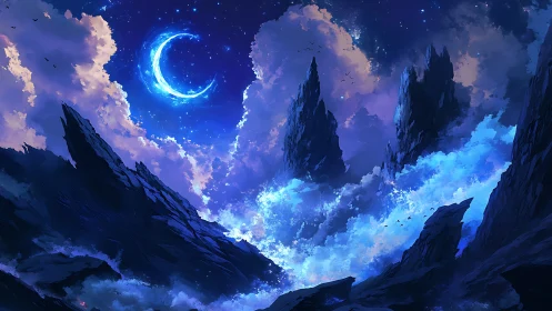Moonlit stormcrest over crystalline dream cliffs.