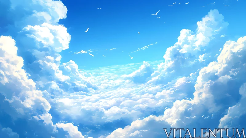 Cloud kingdoms drift beneath an endless sapphire sky