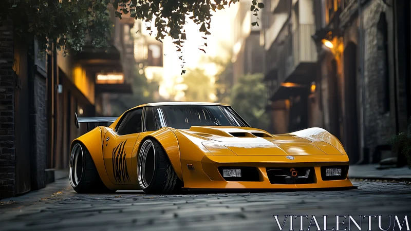 Low-slung widebody street racer in cinematic urban light.