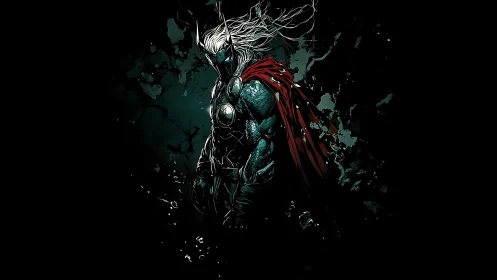 Storm-wreathed armored warrior emerges from inky darkness