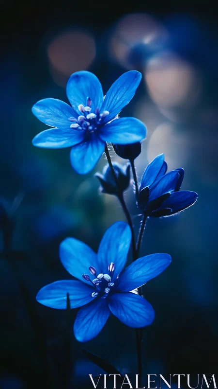 Luminescent Blue Flowers with Selective Focus Depth.