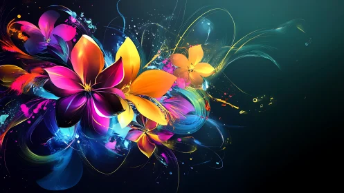 Bioluminescent Blooms Dance Through Cosmic Darkness