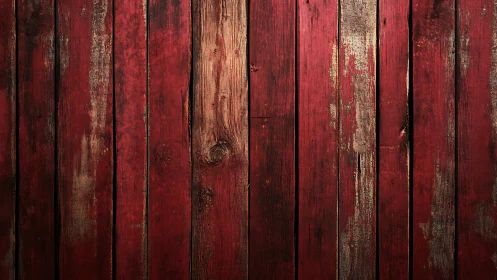 Weathered red wooden planks show aged paint loss and grain detail