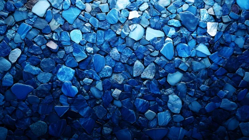 High-saturation blue stone mosaic with irregular polished fragments