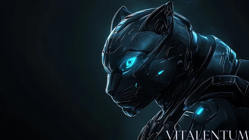 Cybernetic panther profile rendered with emissive teal circuitry accents