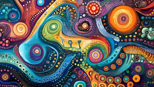 Colorful swirling dreamscape of playful cosmic shapes.