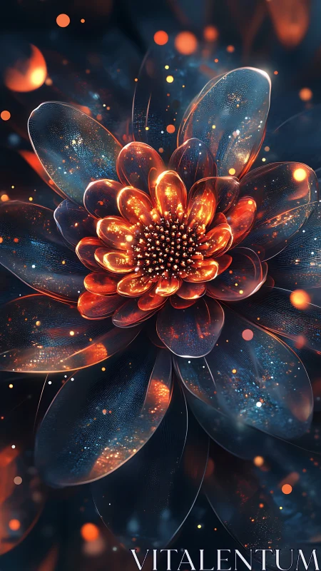 Glowing cosmic flower unfolding in warm, starlit petals.