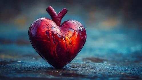 Luminous Anatomical Heart on Textured Surface.