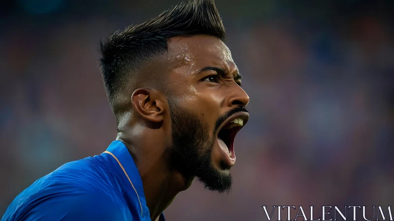 Close-up sideline capture isolates intense athlete celebration