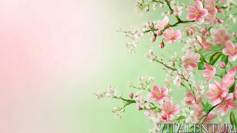 Blossoms Dance: Delicate Pink Florals in Gradient Springtime.
