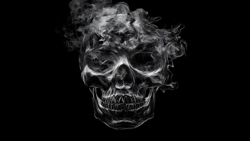 Vaporous skull contour formed by swirling monochrome smoke.