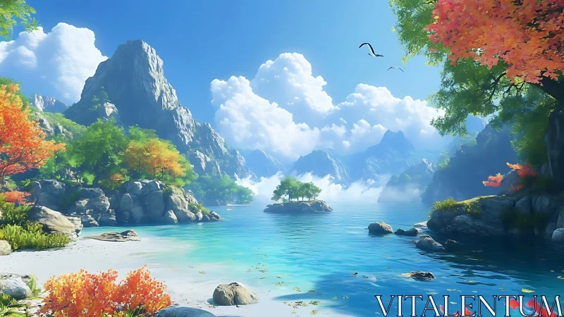 Tranquil Mountain Lake Paradise with Autumn Foliage and Dramatic Peaks.