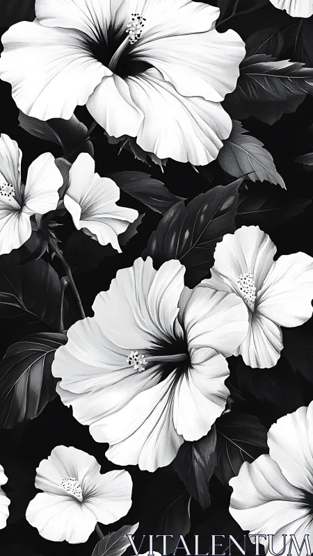 Monochromatic Hibiscus Blooms: High-Contrast Botanical Study
