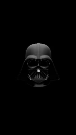 Glossy black sci fi helmet floats against pure dark void