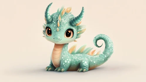 Small teal dragon character with horns and curled tail.