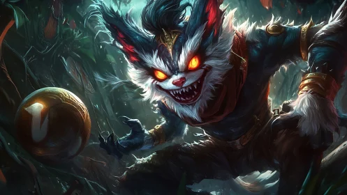 Ferocious fox warrior lunges through glowing enchanted jungle