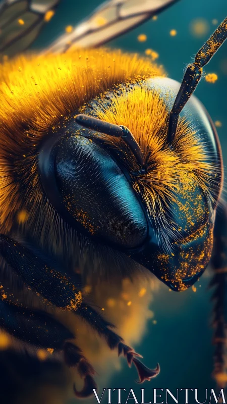 Golden honeybee portrait glowing with gentle pollened charm.