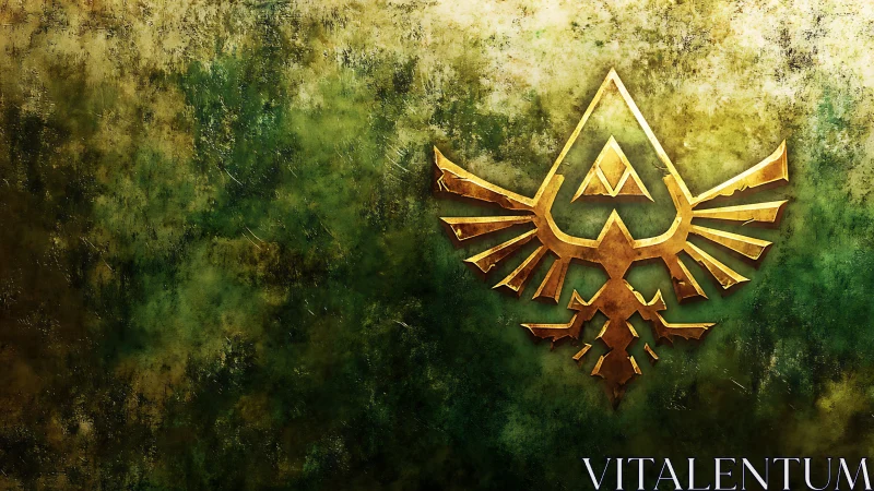 Golden winged crest glows against textured emerald patina