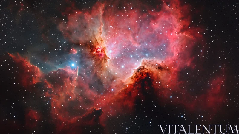 Ionized hydrogen emission nebula with dense dark dust lanes