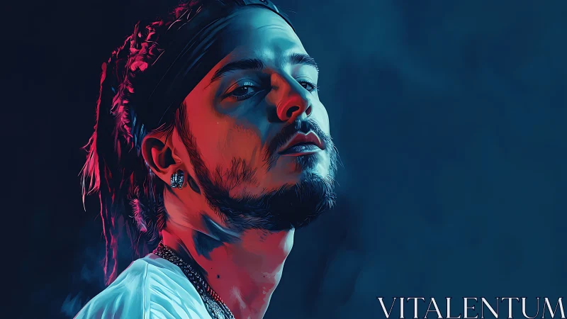 Digital neon portrait with cinematic side lighting and depth.