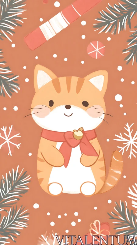 Cartoon orange cat with scarf centered in festive layout