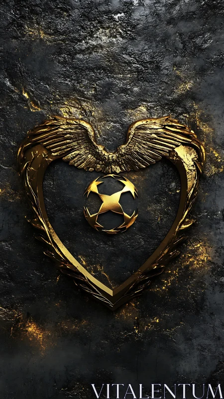 Golden winged heart emblem glows against dark stone texture