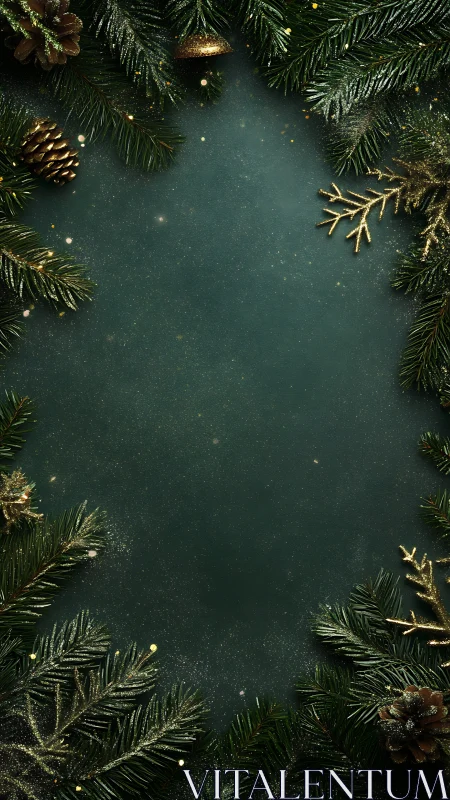 Cozy evergreen frame dusted with festive winter sparkle.