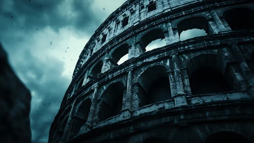 Colosseum exterior is shown from a low, angled viewpoint