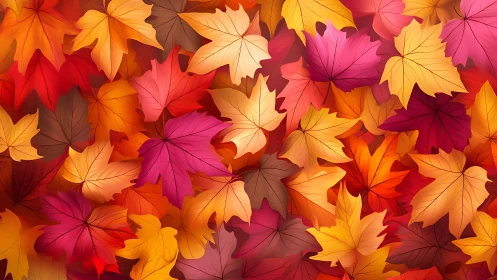 Overlapping maple foliage in saturated multicolor autumn palette