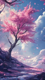 Skyward blossom path beneath drifting clouds of spring.