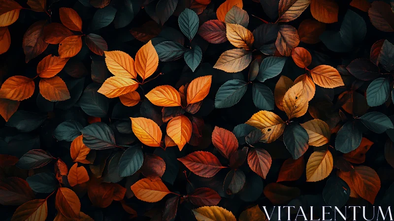 Chromatic autumn foliage array under controlled low-key lighting.