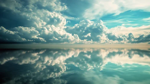 Cloud bank mirrors across calm reflective ocean surface