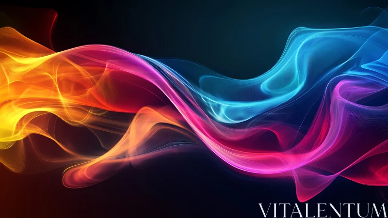 Multicolor flowing light waves on dark gradient background.