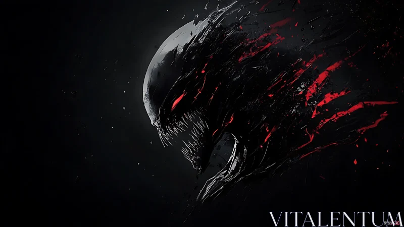 Sinister black symbiote profile with red kinetic splashes.